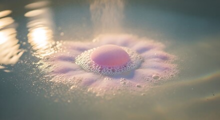 Relaxing Bath Bomb Dissolving in Water Creating Colorful Bubbles and Aromatic Steam for Self Care
