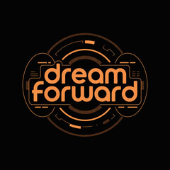 Dream forward logo emblem with futuristic circular geometric design and vibrant neon glow effect for branding and identity projects vector