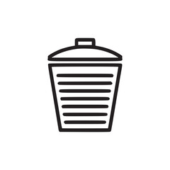 A minimalist black and white line drawing of a trash can with a lid on a plain white background