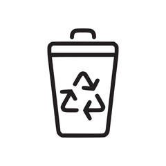 A simple line drawing of a recycling bin with the universal recycling symbol on the front of it
