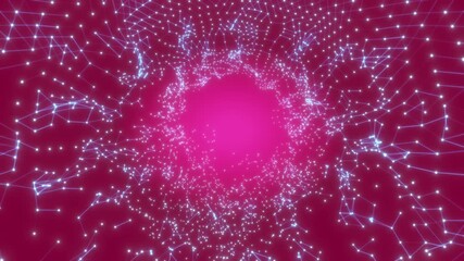 Abstract connected dots and lines. Concept of Motion of digital data flow. Communication and technology network concept with moving lines and dots. 3D rendering - Powered by Adobe