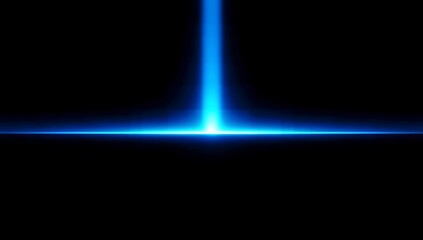 Fototapeta premium Bright blue light beam emitting upwards from a horizon line on black background