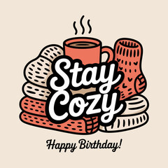 Cozy birthday greeting card featuring 