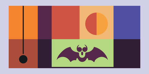 Halloween Illustration - Minimal Digital Art Bat Shape with Geometric Design