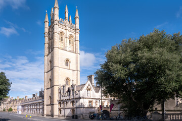 Magdalen College and its bell tower in Oxford, England in autumn