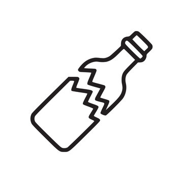 A simple line drawing of a broken bottle with jagged edges on a white background diagonally placed