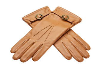 Isolated Pair of Leather Gloves with Metal Buckles for Style and Cold Weather Protection