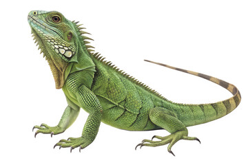 Obraz premium Green iguana reptile standing alert isolated on transparent background