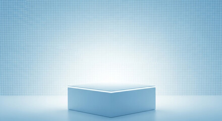 Minimalist blue product display podium with grid background for product promotion and advertising