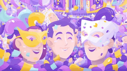 Fototapete Karneval Flat design illustration of carnival parade with colorful masks, confetti, and dancers in festive costumes, celebrating joy, culture, and vibrant holiday spirit.  © JIALU