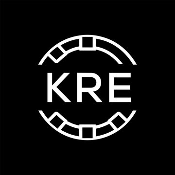 Modern  Tech Logo Design &ndash; Futuristic Blue and White Circular Emblem on Black Background, KRE Later Logo, 
