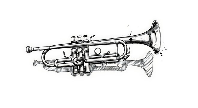 Detailed drawing of a trumpet with shadow.