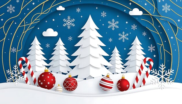 Download christmas winter holiday background with trees snowflakes and ornaments vector illustration free