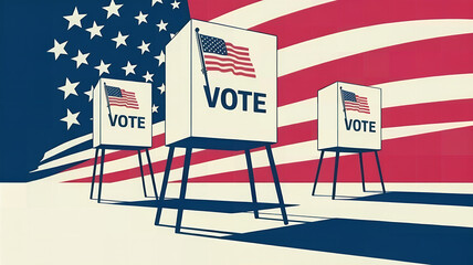 US election row of voting booths at polling stations during the American election. USA election 2025, presidential elections 2025 US