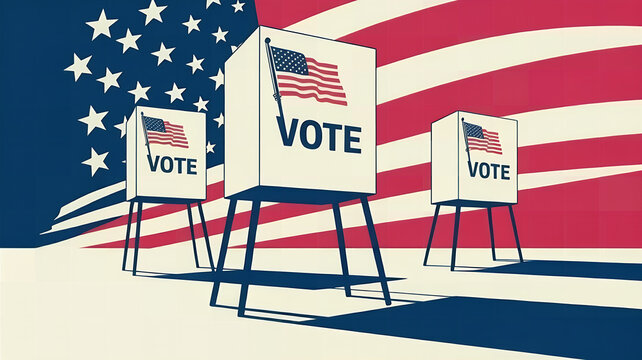US election row of voting booths at polling stations during the American election. USA election 2025, presidential elections 2025 US - Powered by Adobe