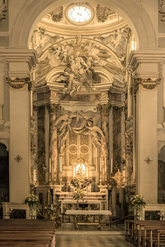 Terracotta altarpiece "Madonna della Misericordia" in the church of Anghiari, Santa Maria delle Grazie