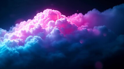 Colorful pink and blue neon clouds drifting through a dark, dreamy night sky with glowing particles - Powered by Adobe