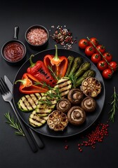 Grilled Vegetables Assortment on Dark Background: Healthy Eating Concept