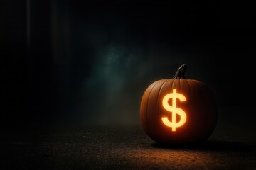Glowing Jack-o-Lantern with Dollar Symbols — Spooky Halloween Money Concept
