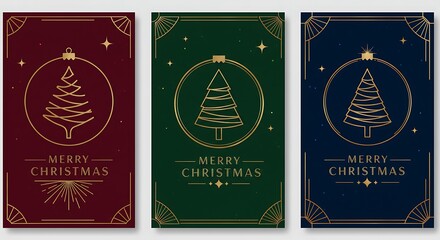 Elegant Art Deco Christmas Card Collection with Stylized Trees and Decorative Borders