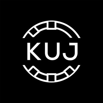 Modern  Tech Logo Design &ndash; Futuristic Blue and White Circular Emblem on Black Background, KUJ Later Logo, 

