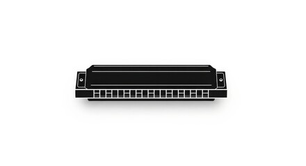 A professional black chromatic harmonica, or mouth organ, shown from the front and isolated on a white background.
