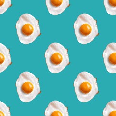 seamless pattern with fried egg on blue background