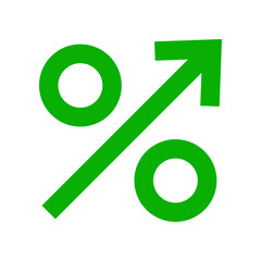 Green percentage symbol with increase arrow