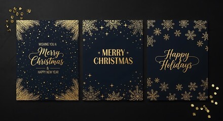 Elegant Gold Snowflake Merry Christmas Happy Holidays Greeting Cards