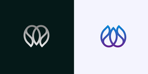 Modern abstract organic logo Letter M or W design featuring three interconnect stylized organic elements