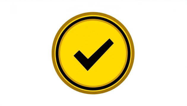 A gold-rimmed yellow circle with a black checkmark on white background, symbolizing correctness