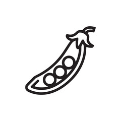 A simple line drawing of a pea pod with three peas visible inside on a white background space above