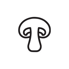 A simple line drawing of a mushroom with a cap and stem on a plain white background in a minimalist style