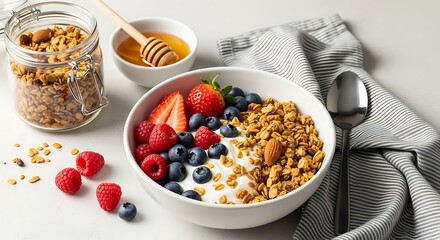 Granola Bowl with Yogurt and Berries for Healthy Breakfast
