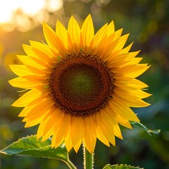 Obraz premium Single, bright sunflower, backlit by the sun