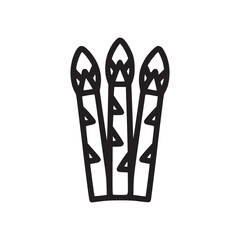 Three asparagus spears arranged closely together in a simple black and white line drawing style icon