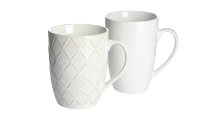  Plain and patterned coffee mugs isolated on transparent background