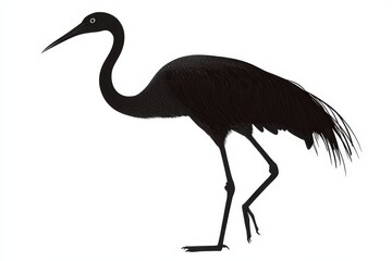 Obraz premium Silhouette of crane bird standing isolated on white background