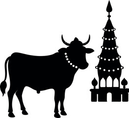 A cute cartoon vector silhouette of a bull or cow animal illustration for farm agriculture and dairy design