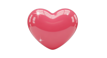 Glossy Pink Heart with Sparkles on White Background.