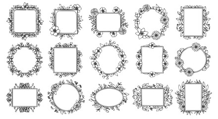 Obraz premium Simple vector border black and white with flowers element