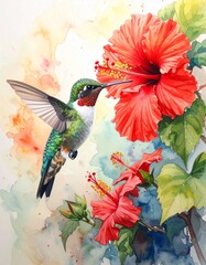 Kolibri auf Hibiskusbl&uuml;te
