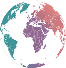 Curved world map with half globe of Earth, showing continents Africa, Asia, America, Europe, and Australia in travel vector, no background. © M S R Salafi