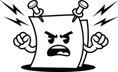 Angry Paper Cartoon Vector, Frustrated Sheet Character Illustration.