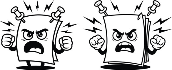 Angry Paper Cartoon Vector, Frustrated Sheet Character Illustration.