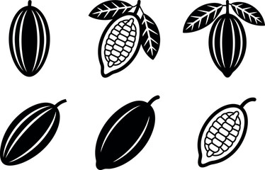 Cocoa beans vector icon set for chocolate and food design