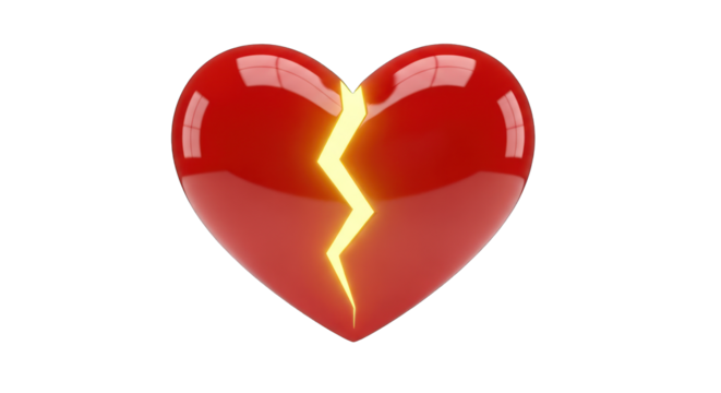 Broken Heart Symbol with Glowing Crack.