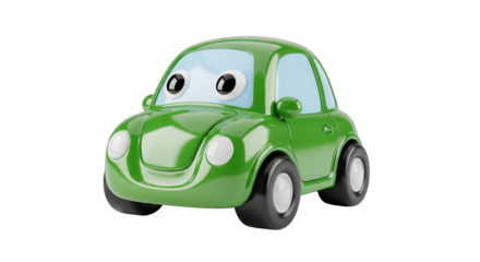 Green Cartoon Car with Big Eyes and Wheels.