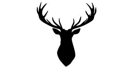 a black silhouette of a deer head with antlersanimal, antler, black, deer, head, illustration, moose, profile, roe deer, trumpet  © Alloca Design Studio