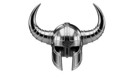 Shiny Silver Viking Helmet with Curved Horns.